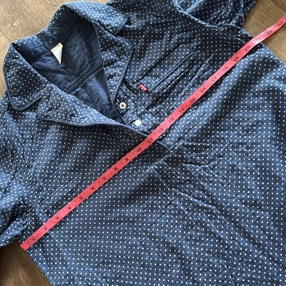 Levis Womens Cotton Shirt Dress M Blue White Polka Dot Collared Chambray Casual - Picture 5 of 9